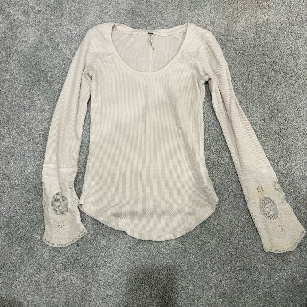 Free People Cream Lace Sleeve Women's Top